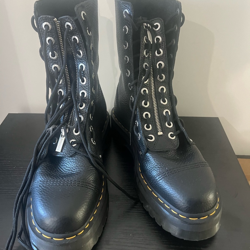 Black Leather Lace-Up Boots